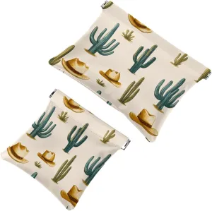 Pocket Cosmetic Bag Squeeze Top, Western Themed Cactus Cowboy Pattern Waterproof Travel Makeup Bag for Purse, Portable Mini Makeup Pouch No Zipper for Women