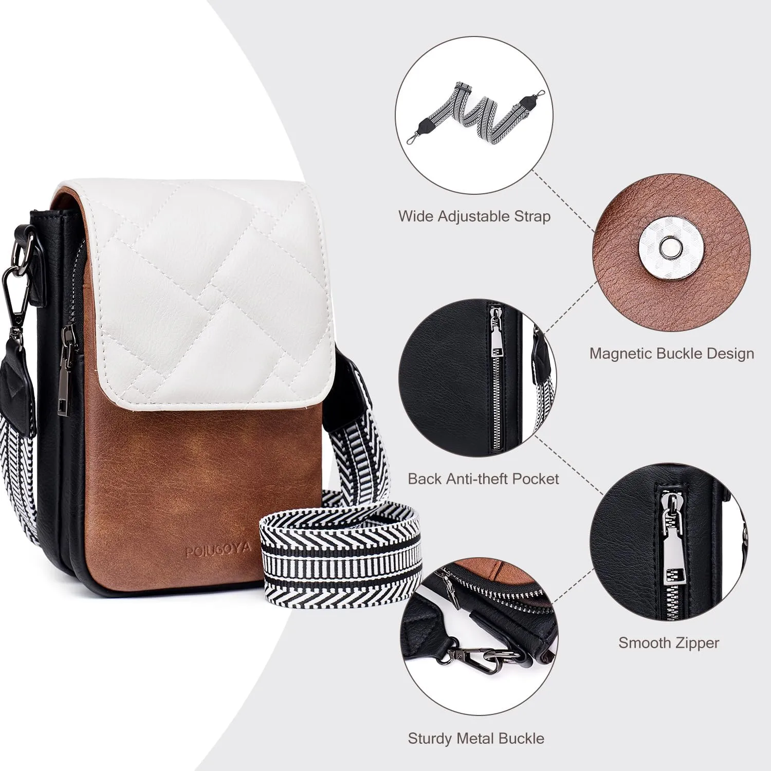 POIUGOYA Small Crossbody Bags for Women Trendy,Leather Triple Compartment Cell Phone Crossbody Wallet Purses with Card Slots