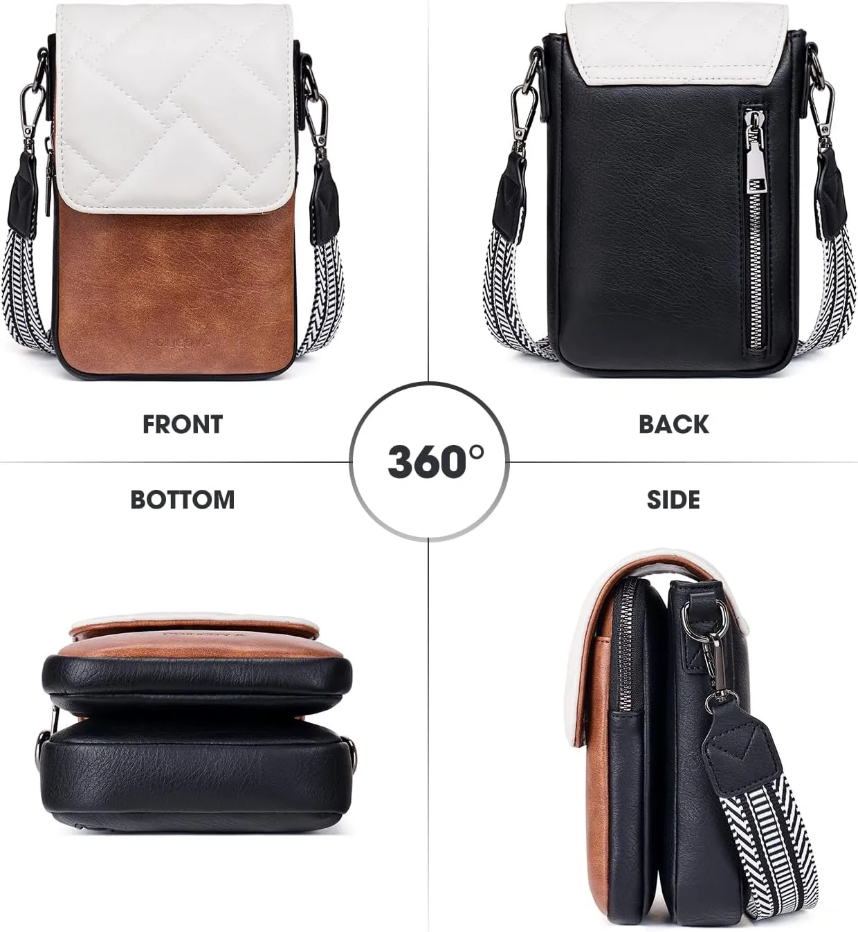 POIUGOYA Small Crossbody Bags for Women Trendy,Leather Triple Compartment Cell Phone Crossbody Wallet Purses with Card Slots