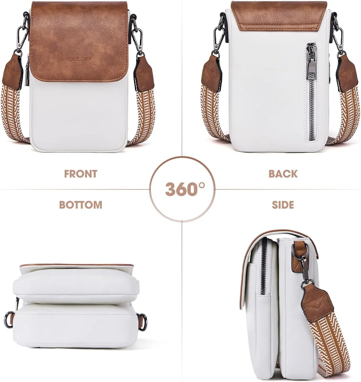 POIUGOYA Small Crossbody Bags for Women Trendy,Leather Triple Compartment Cell Phone Crossbody Wallet Purses with Card Slots