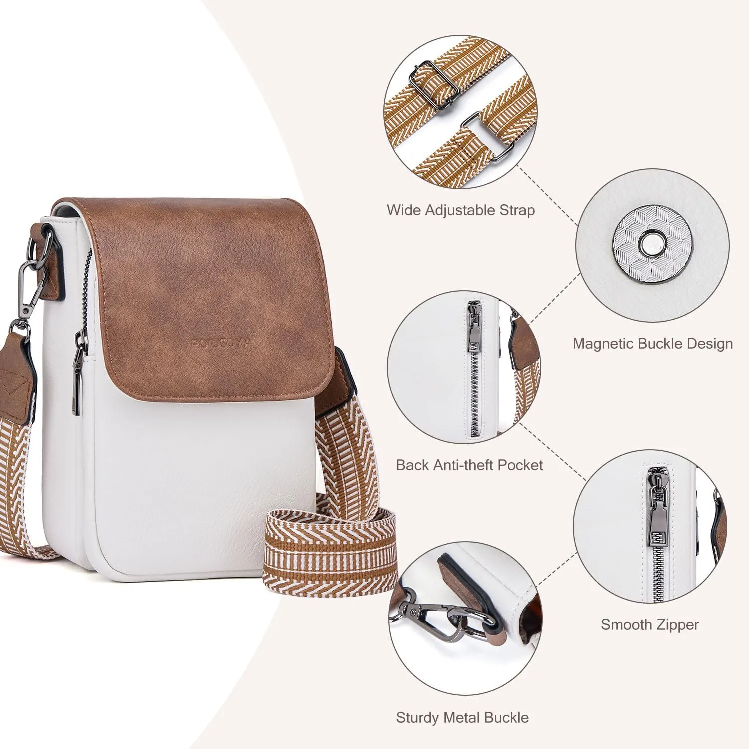 POIUGOYA Small Crossbody Bags for Women Trendy,Leather Triple Compartment Cell Phone Crossbody Wallet Purses with Card Slots