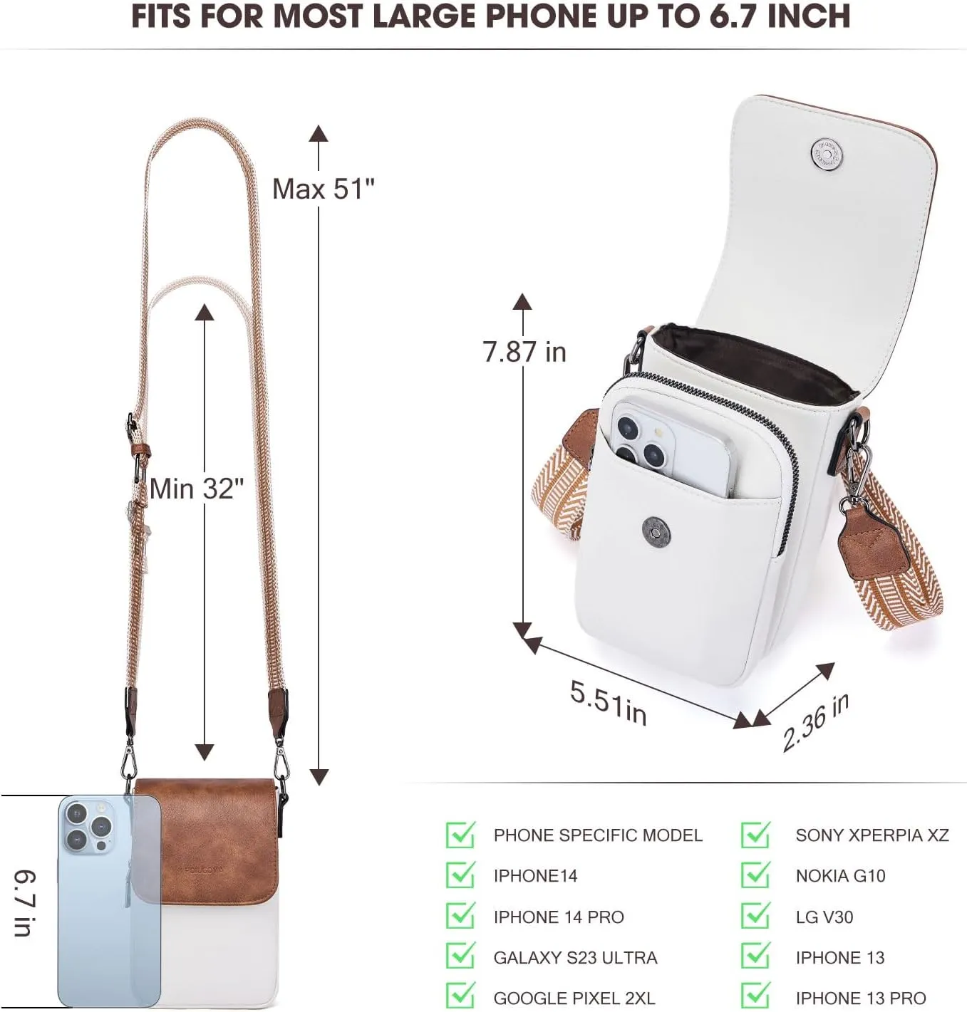 POIUGOYA Small Crossbody Bags for Women Trendy,Leather Triple Compartment Cell Phone Crossbody Wallet Purses with Card Slots