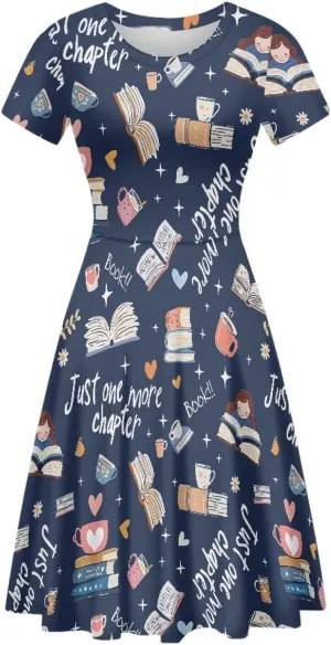 POLERO Women Puffy Swing Elegant Party Midi Dresses Short Sleeve Round Neck A-Line Dress