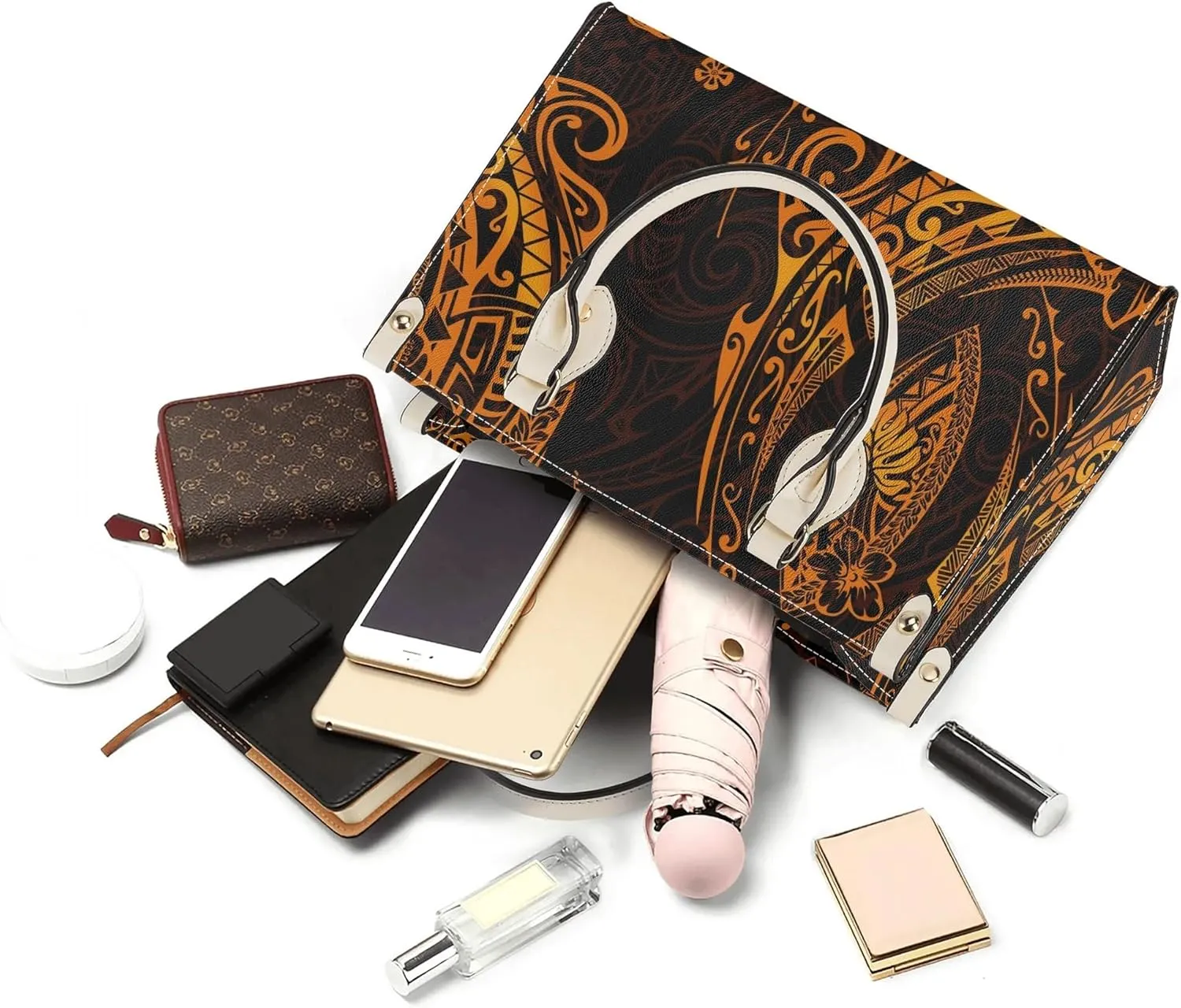 Polynesian Custom Handbag, A Two-Piece Set Of Women'S Single-Shoulder Bag And Wallet Samoan Tribal Pattern Design