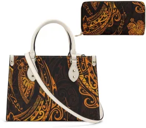Polynesian Custom Handbag, A Two-Piece Set Of Women'S Single-Shoulder Bag And Wallet Samoan Tribal Pattern Design