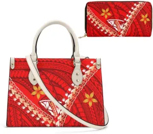 Polynesian Custom Handbag, A Two-Piece Set Of Women'S Single-Shoulder Bag And Wallet Samoan Tribal Pattern Design