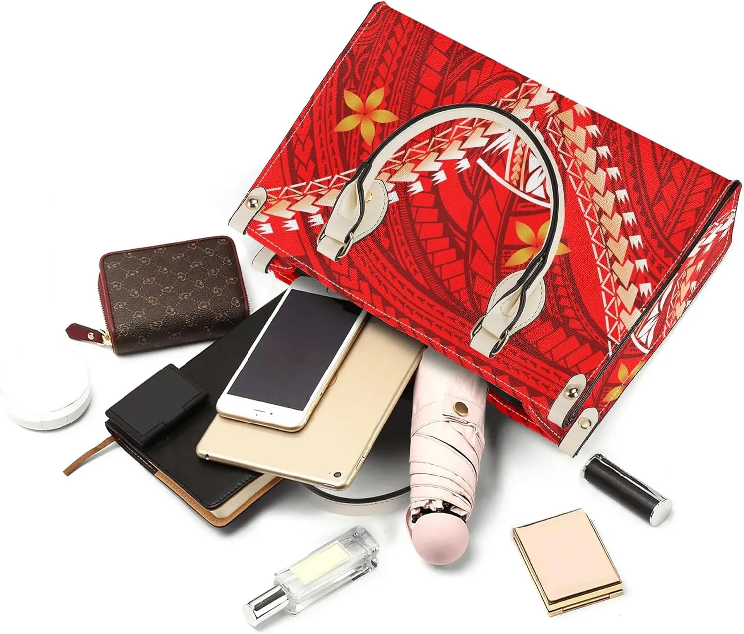 Polynesian Custom Handbag, A Two-Piece Set Of Women'S Single-Shoulder Bag And Wallet Samoan Tribal Pattern Design