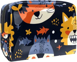 Portable Cosmetic Bag Cartoon Lion Tiger Travel Makeup Case Organizer For Women Girls Toiletry Bag 7.3x3x5.1in