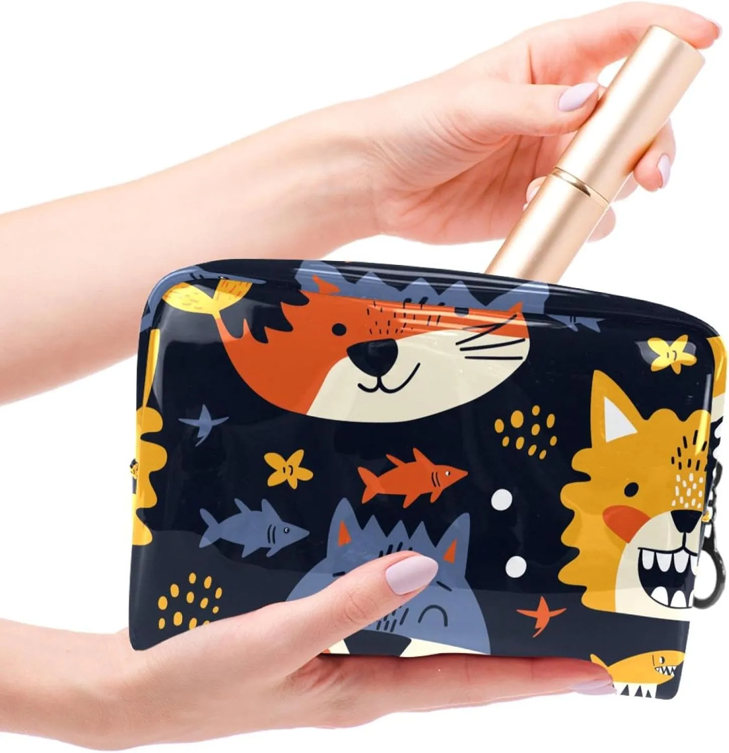 Portable Cosmetic Bag Cartoon Lion Tiger Travel Makeup Case Organizer For Women Girls Toiletry Bag 7.3x3x5.1in