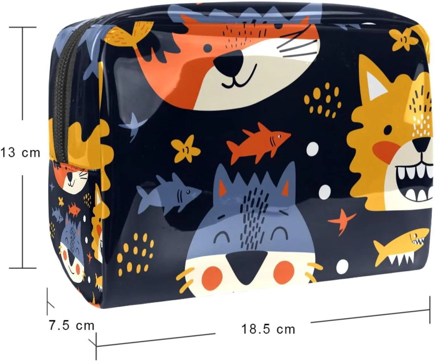Portable Cosmetic Bag Cartoon Lion Tiger Travel Makeup Case Organizer For Women Girls Toiletry Bag 7.3x3x5.1in