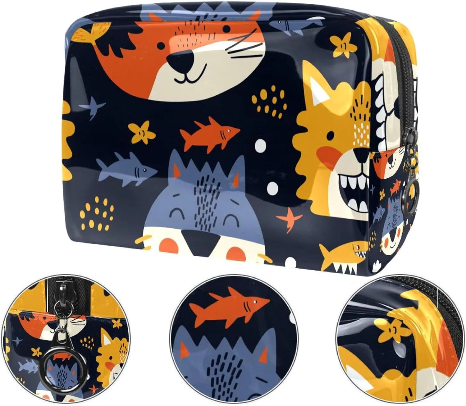 Portable Cosmetic Bag Cartoon Lion Tiger Travel Makeup Case Organizer For Women Girls Toiletry Bag 7.3x3x5.1in