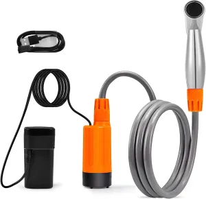 Portable Electric Camping Shower with USB Recharge and Handheld Bidet Sprayer, Strong Water Flow, Includes S Hook and Suction Cup for Easy Use