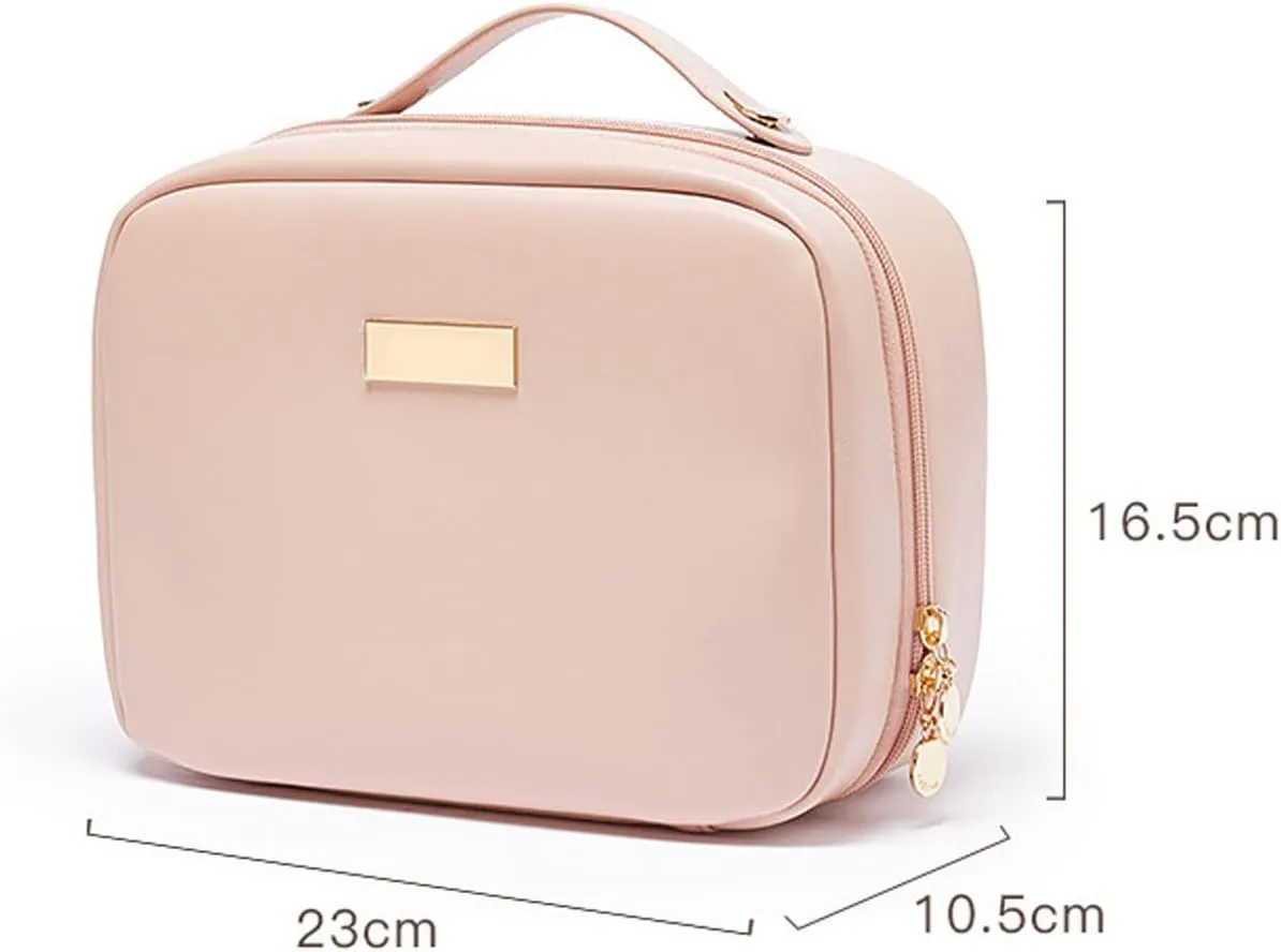 Portable Large Capacity Cosmetic Bag, Skincare Products, Makeup Brush Storage Bag, Double Layer Makeup Bag (Pink)