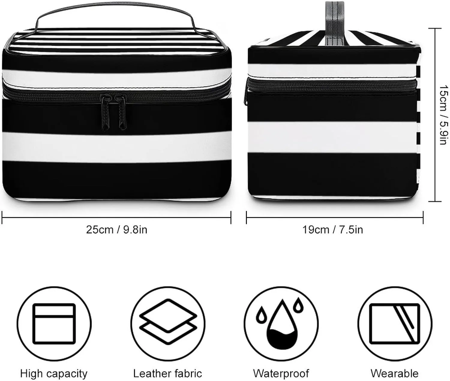 Portable Makeup Bag Travel Cosmetic Case, Classic Stripes Black and White Zipper Pouch Cosmetic Bag with Handle Toiletry Bag for Women Girls