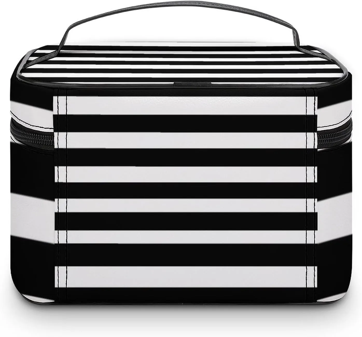 Portable Makeup Bag Travel Cosmetic Case, Classic Stripes Black and White Zipper Pouch Cosmetic Bag with Handle Toiletry Bag for Women Girls