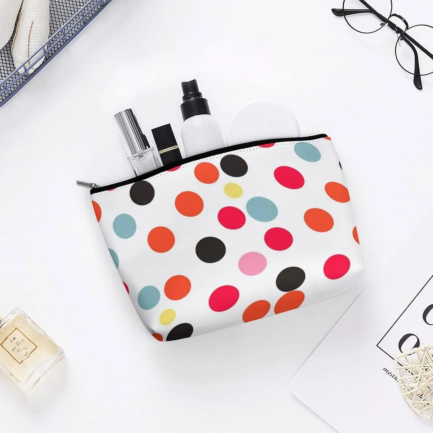 Portable Small Cosmetic Bag Cute Travel Makeup Bag Polka Dot Waterproof Toiletry Bag for Women