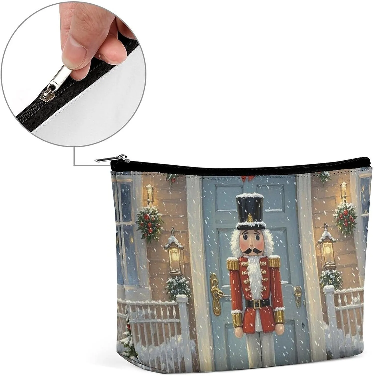 Portable Small Cosmetic Bag Cute Travel Makeup Bag Vintage Nutcracker Waterproof Toiletry Bag for Women