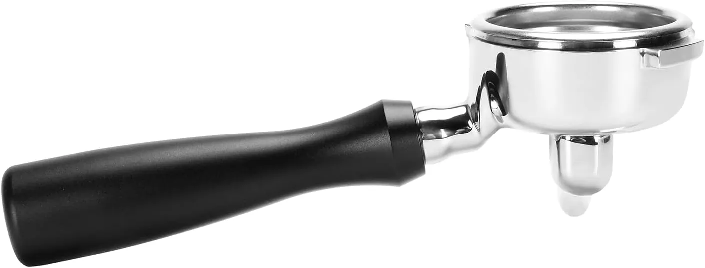 Portafilter Single Spout 58mm 2 Ears Compatible with Nuova Simonelli, Come with 304 Stainless Steel Filter Basket and Puck Screen, Anodized Aluminum Handle, Black