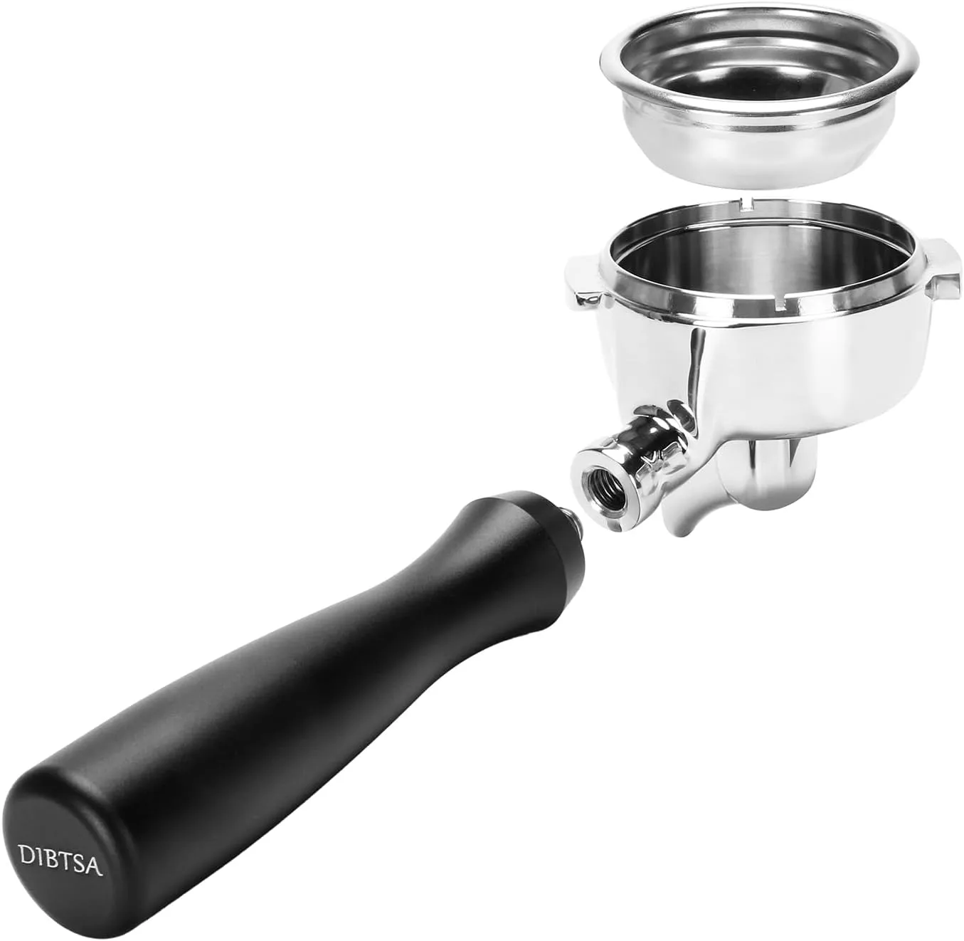 Portafilter Single Spout 58mm 2 Ears Compatible with Nuova Simonelli, Come with 304 Stainless Steel Filter Basket and Puck Screen, Anodized Aluminum Handle, Black