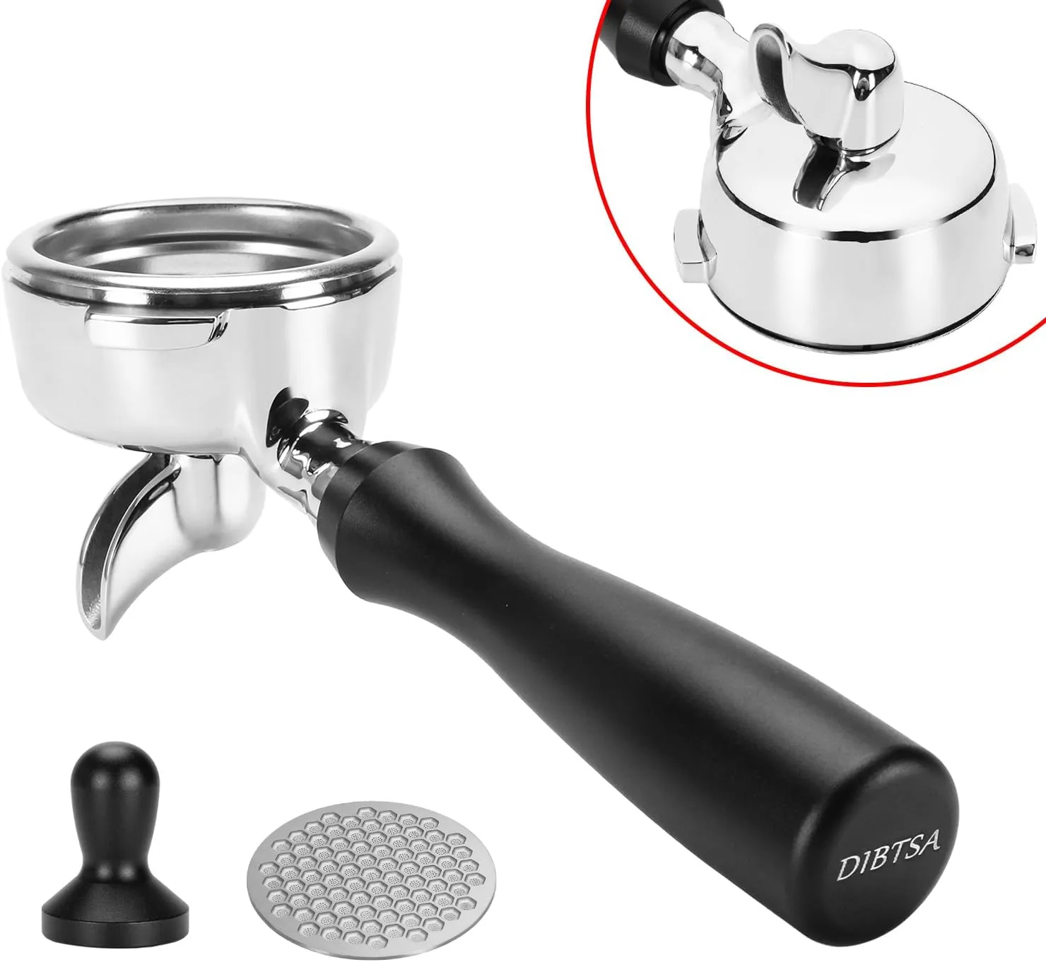 Portafilter Single Spout 58mm 2 Ears Compatible with Nuova Simonelli, Come with 304 Stainless Steel Filter Basket and Puck Screen, Anodized Aluminum Handle, Black