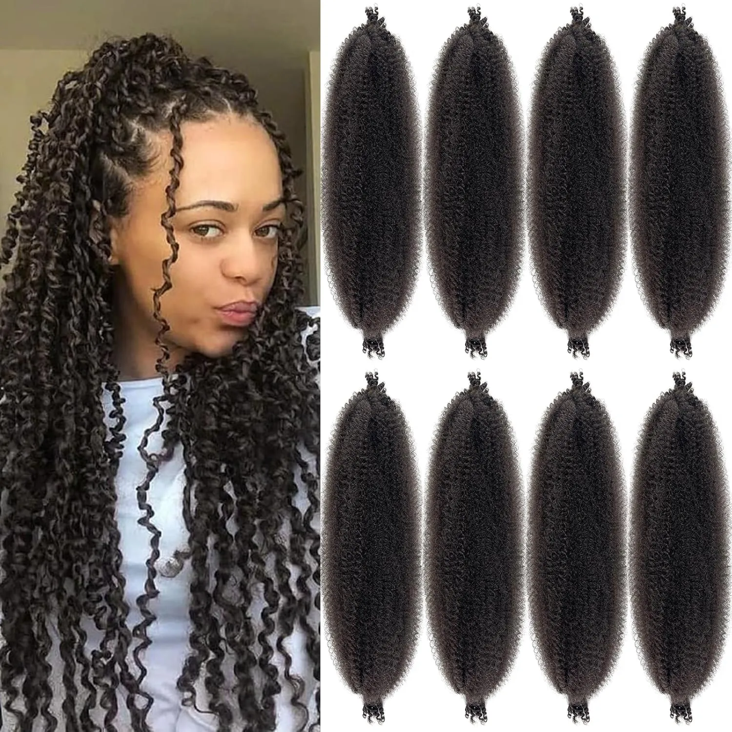 Pre-Fluffed Spring Twist Hair Color 4 Springy Afro Twist Hair 8 Packs Brown Marley Twist Braiding Hair for Distressed Butterfly Locs 16 Inch 4# Spring Twist Crochet Hair Extension (16in 8P 4#)…