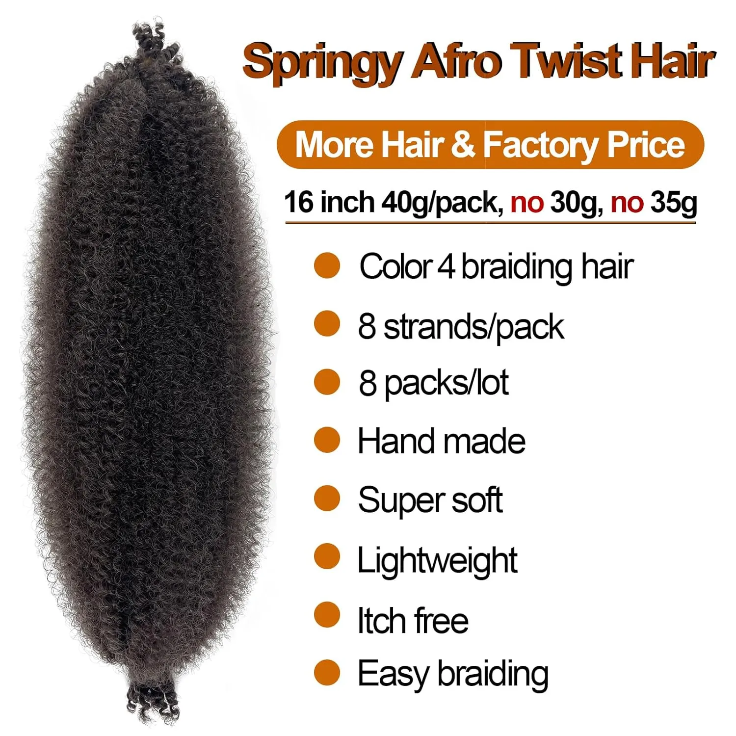 Pre-Fluffed Spring Twist Hair Color 4 Springy Afro Twist Hair 8 Packs Brown Marley Twist Braiding Hair for Distressed Butterfly Locs 16 Inch 4# Spring Twist Crochet Hair Extension (16in 8P 4#)…