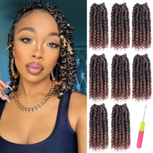 Pre-twisted Passion Twist Hair 8 Inch 8 Packs Short Passion Twist Crochet Hair for Black Women, Pre-looped Crochet Passion Twists Synthetic Braiding Hair Extensions(8 Packs,T30#)