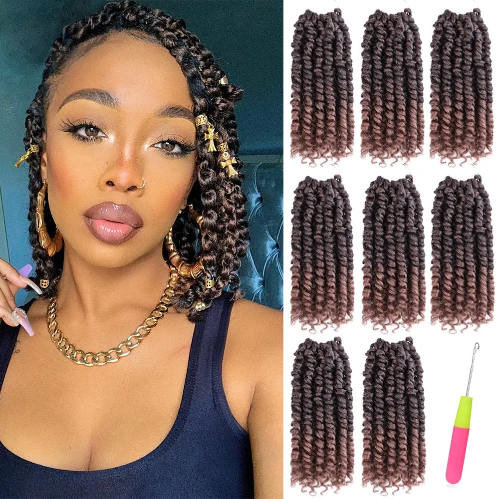 Pre-twisted Passion Twist Hair 8 Inch 8 Packs Short Passion Twist Crochet Hair for Black Women, Pre-looped Crochet Passion Twists Synthetic Braiding Hair Extensions(8 Packs,T30#)