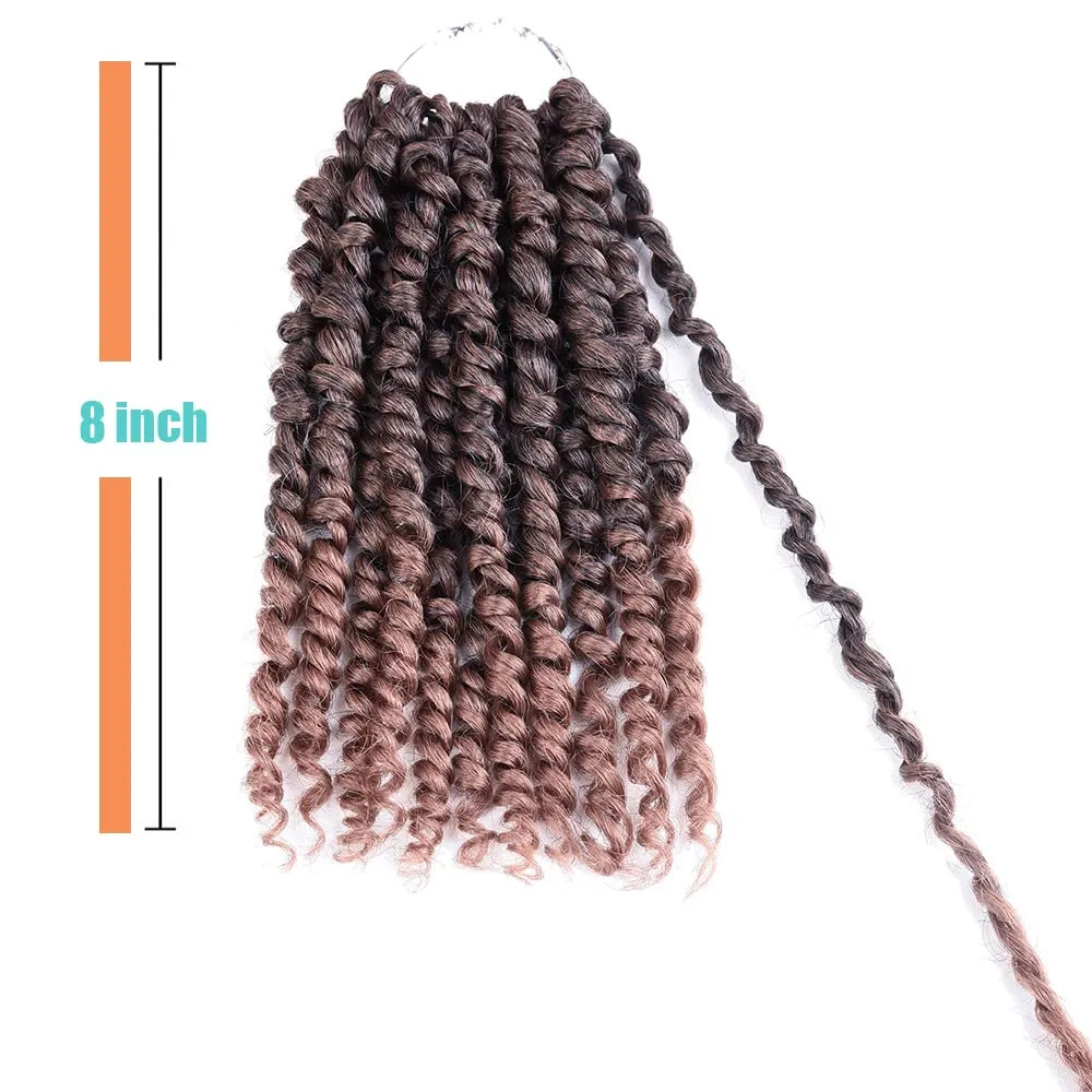 Pre-twisted Passion Twist Hair 8 Inch 8 Packs Short Passion Twist Crochet Hair for Black Women, Pre-looped Crochet Passion Twists Synthetic Braiding Hair Extensions(8 Packs,T30#)
