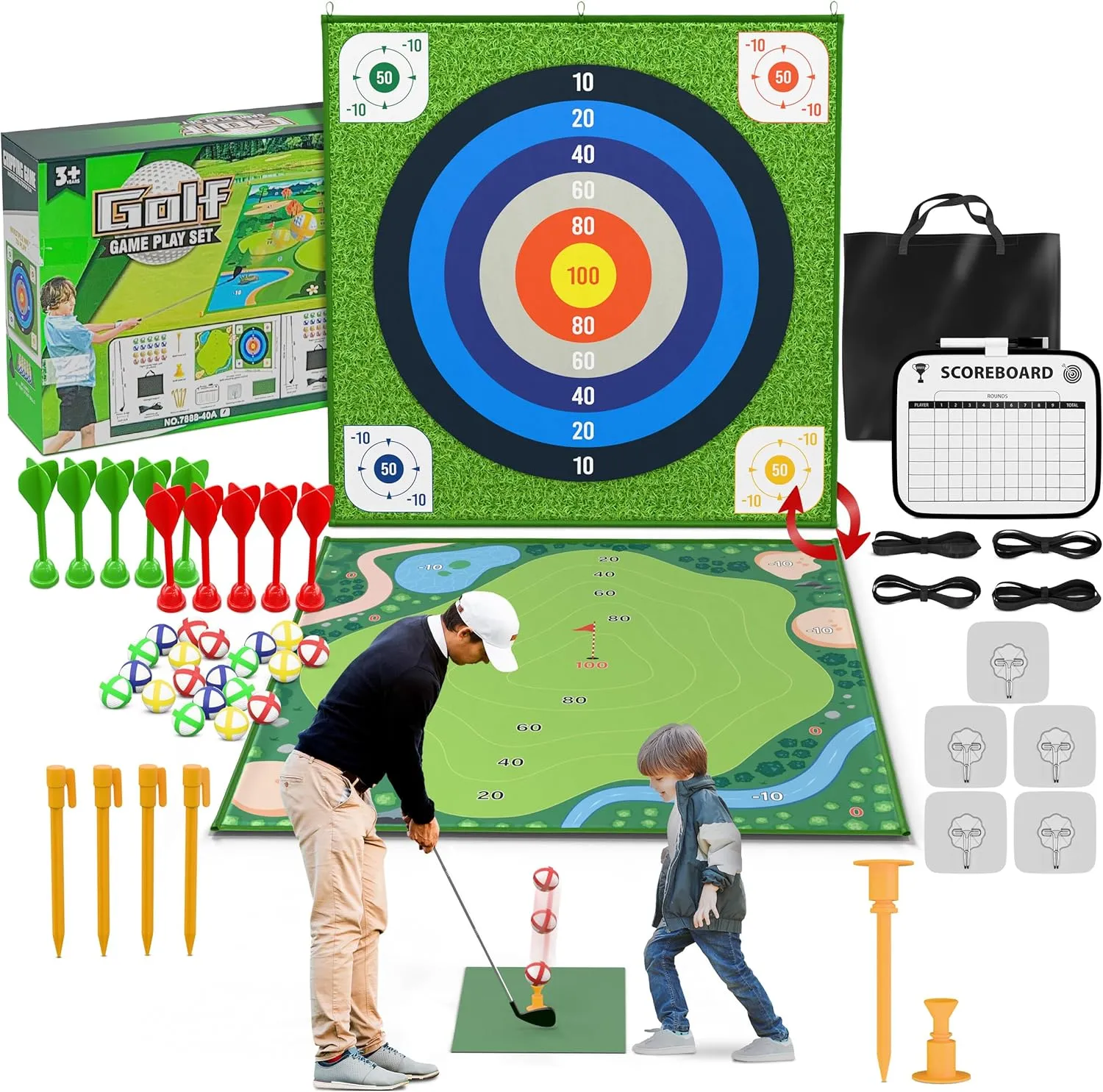 Premium Golf Chipping Game – For Adults and Family Battle Putting Green Practice Indoor Mat Bucket Yard Outdoor Play Equipment Toys Stuff Toddler Set 30 Sticky Backyard Deal Training Sports Swing Gift