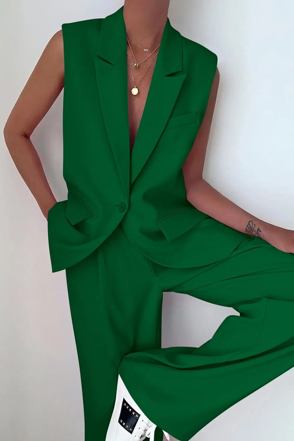 PRETTYGARDEN Women's 2 Piece Outfits Sleeveless Suit Vest and Wide Leg Pants Business Casual Blazer Sets