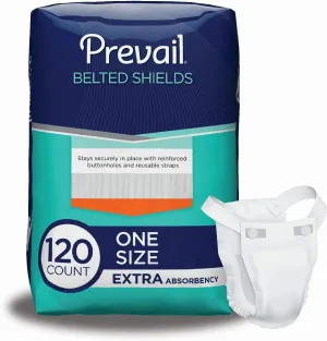 Prevail Incontinence Unisex Belted Shields, Disposable Adult Belted Shield for Men & Women - Extra Absorbency - 120 Count (4 Packs of 30)