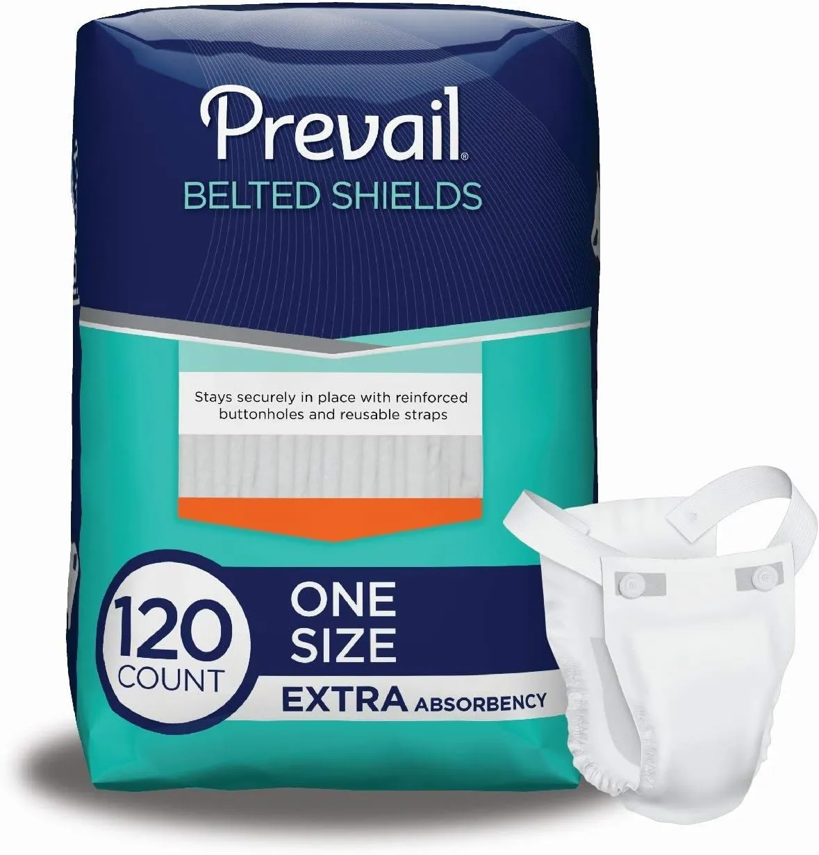 Prevail Incontinence Unisex Belted Shields, Disposable Adult Belted Shield for Men & Women - Extra Absorbency - 120 Count (4 Packs of 30)