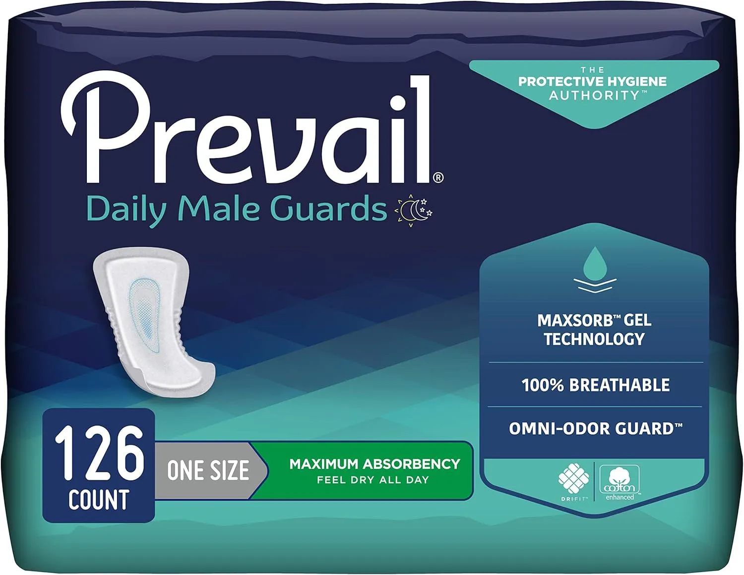 Prevail Proven - Male Incontinence Guards - Bladder Leak Guards - Maximum Absorbency - 126 Count (9 packs of 14)