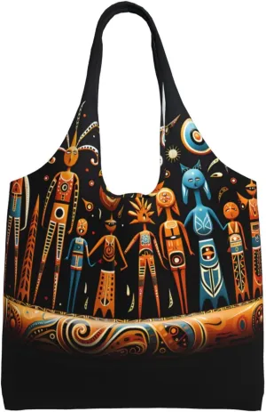 Primitive Totem Printed Single Shoulder Commuter Canvas Bag, Grocery Shopping Bag, Daily Use Canvas Bag