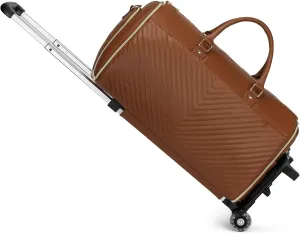 Pro Rolling Garment Bag - Detachable Handle & Extended Base, Waterproof PVC Leather with Shoe/Cosmetic Pockets, Silent Wheels for Air Travel/Weddings (48.5" Hanging System)（Brown）