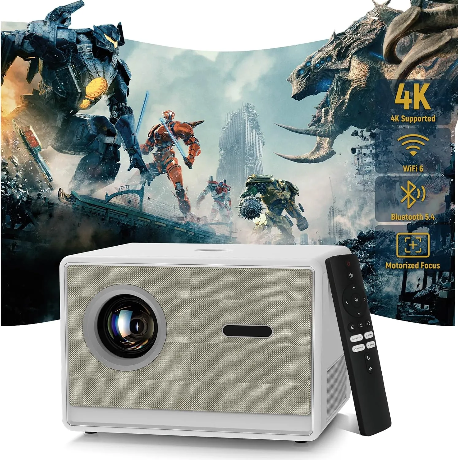 Projector with WiFi and Bluetooth｜3 Years Protection｜600ANSI Native 1080P/4K Supported｜Electric Focus Keystone Short Throw Projector for Indoor/Outdoor Theater/iOS/Android/PPT｜2025 US Version