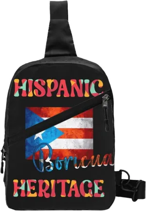 Puerto Rico Boricua Hispanic Heritage Month Portable Crossbody Bag Foldable Sling Bags Sports Gym Chest Daypack Reusable Shoulder Backpack Casual Diagonally Rucksack Fanny Packs