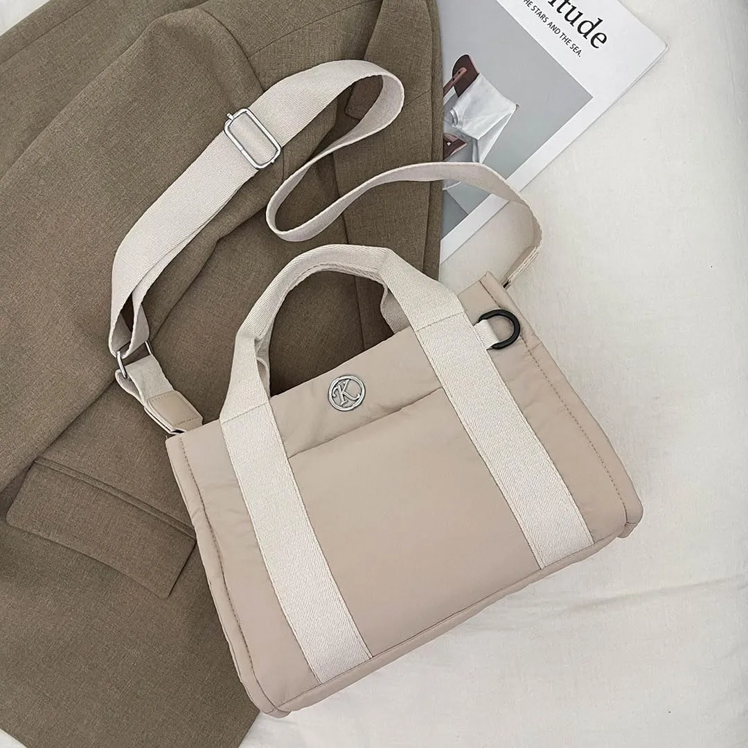 Puffer Tote Bag for Women Quilted Crossbody Bag Puffy Shoulder Handbag Lightweight Trendy Puffer Purse for Work Travel