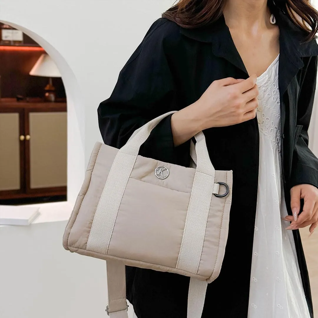 Puffer Tote Bag for Women Quilted Crossbody Bag Puffy Shoulder Handbag Lightweight Trendy Puffer Purse for Work Travel