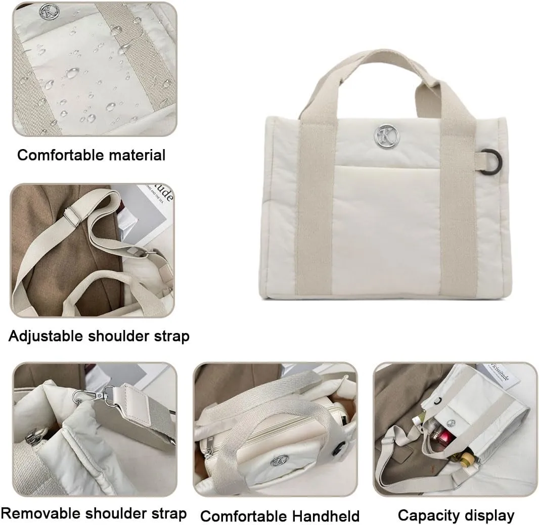 Puffer Tote Bag for Women Quilted Crossbody Bag Puffy Shoulder Handbag Lightweight Trendy Puffer Purse for Work Travel
