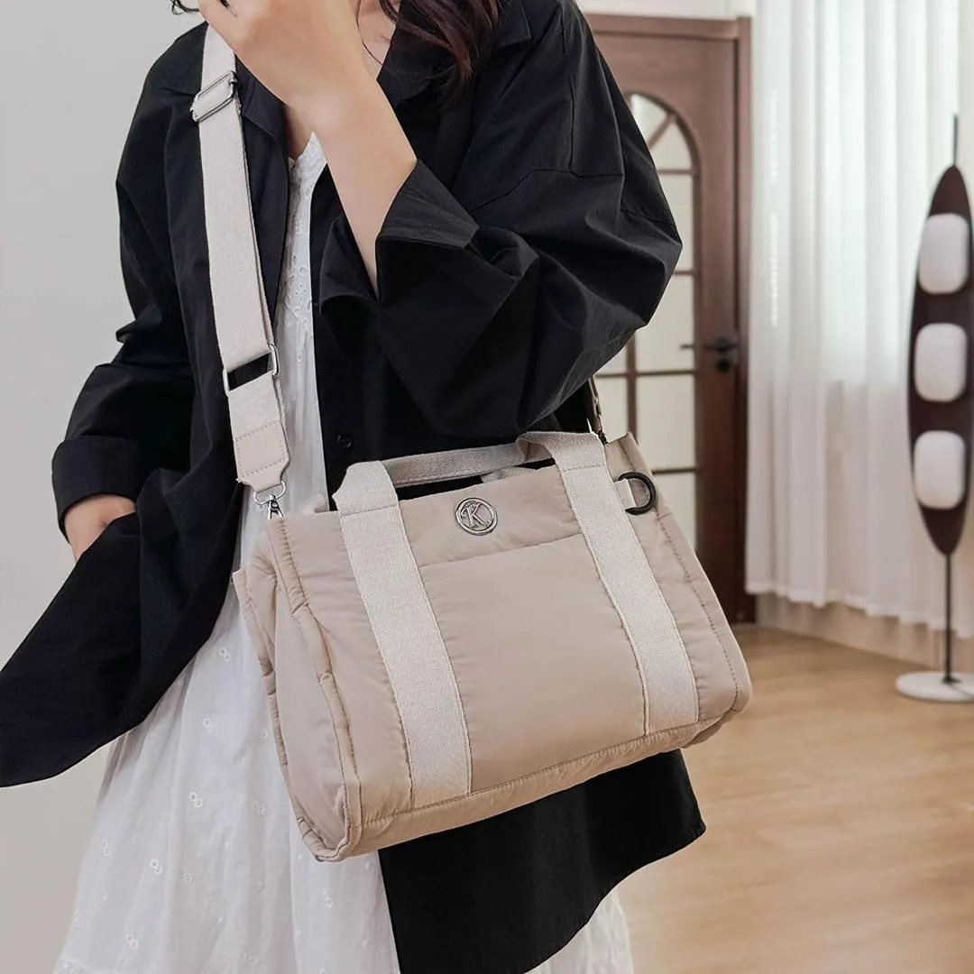 Puffer Tote Bag for Women Quilted Crossbody Bag Puffy Shoulder Handbag Lightweight Trendy Puffer Purse for Work Travel