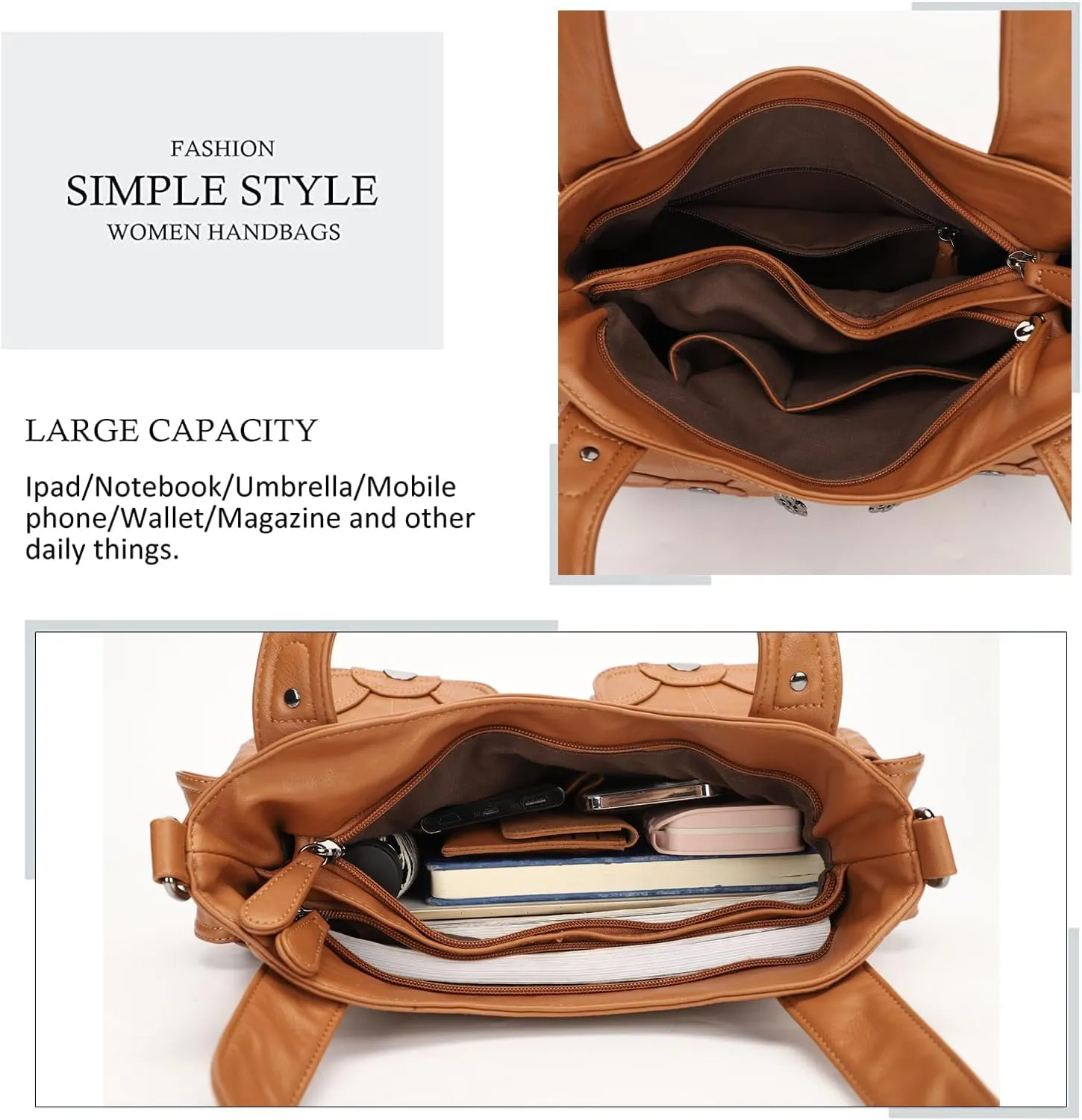 Purses and Handbags for Women Large Hobo Shoulder Bags Soft PU Leather Multi-Pocket Tote Bag