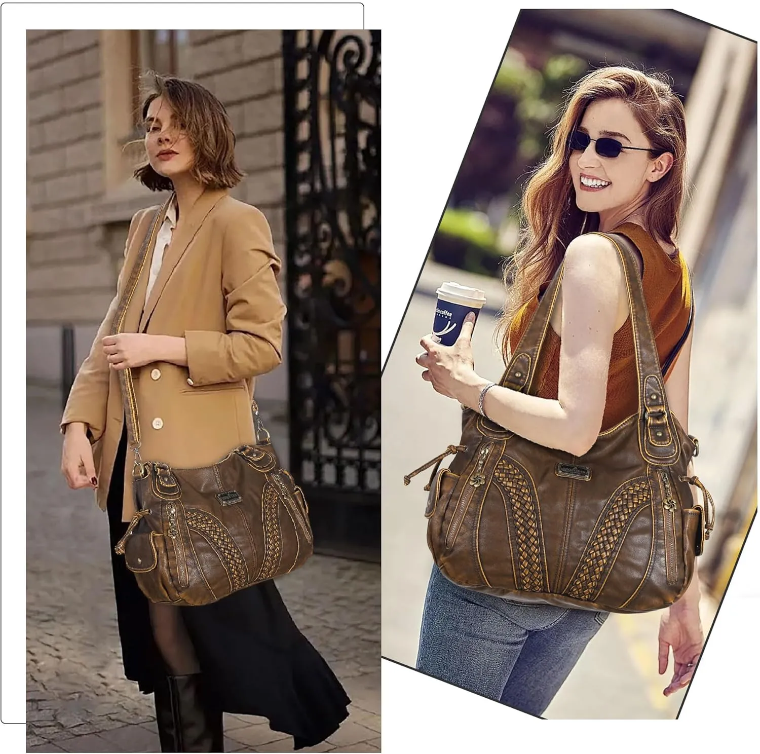 Purses and Handbags Women Fashion Tote Bag Shoulder Bags Top Handle Satchel Purses Washed Synthetic Leather Handbag
