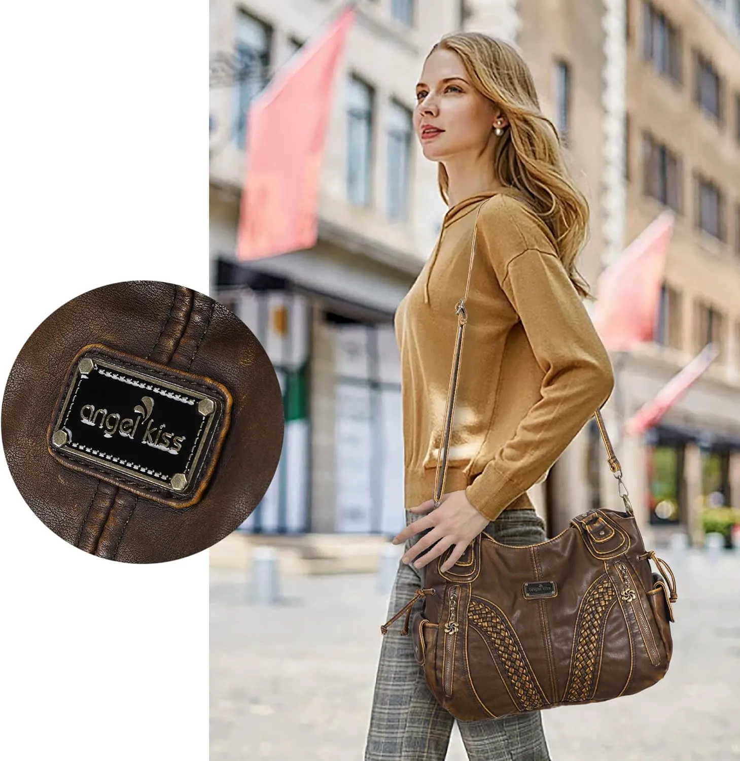 Purses and Handbags Women Fashion Tote Bag Shoulder Bags Top Handle Satchel Purses Washed Synthetic Leather Handbag