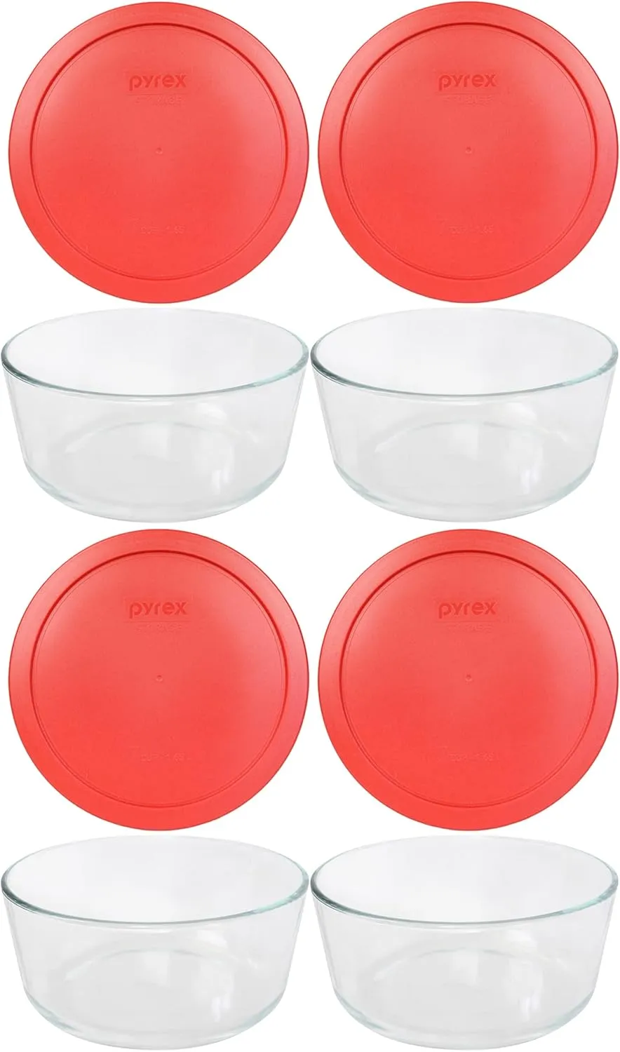 Pyrex 7 Cup Storage Capacity Plus Round Dish with Plastic Cover Sold in Packs of 4, Pack of 4, Red