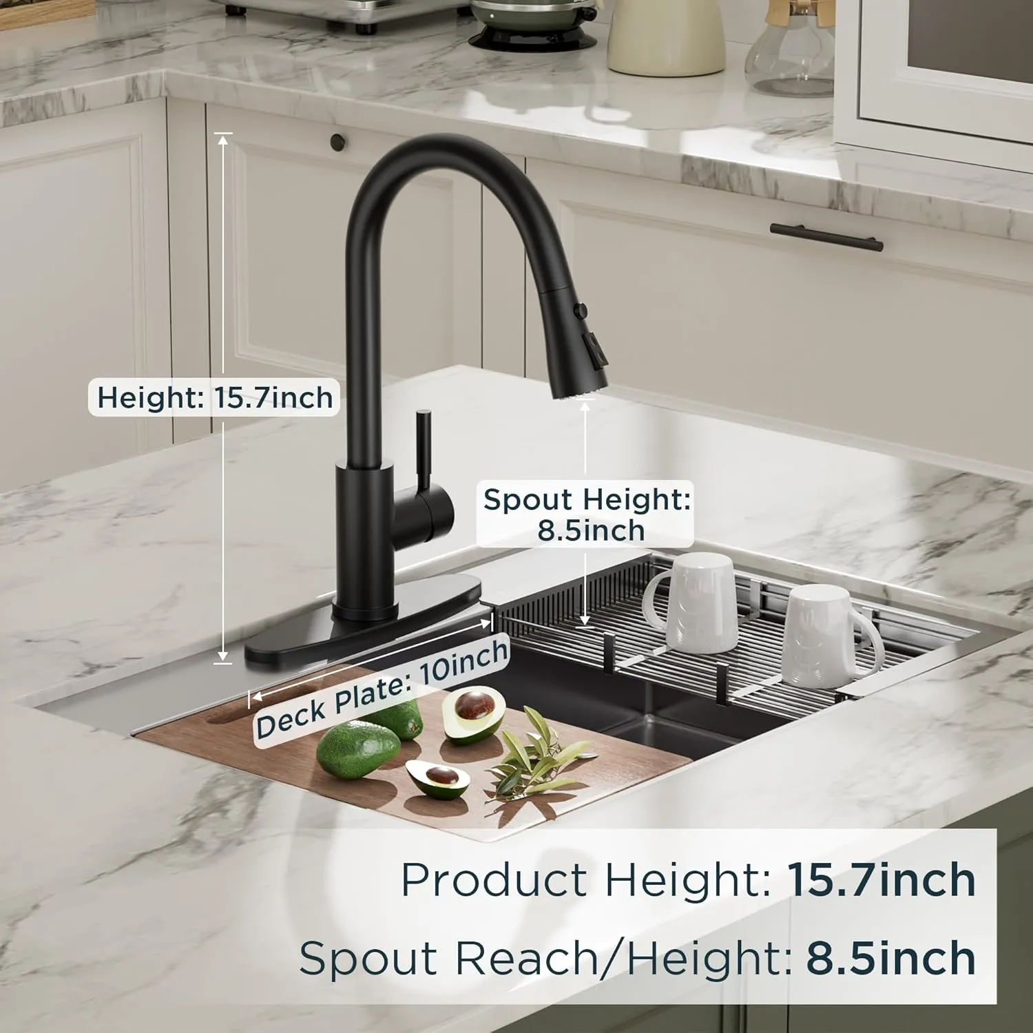 QFN Black Kitchen Faucet with Pull Down Sprayer, High Arc Single Handle Single Level Stainless Steel Pull Out Sink Faucet for Farmouse Camper RV Bar, Fit for 1 or 3 Hole
