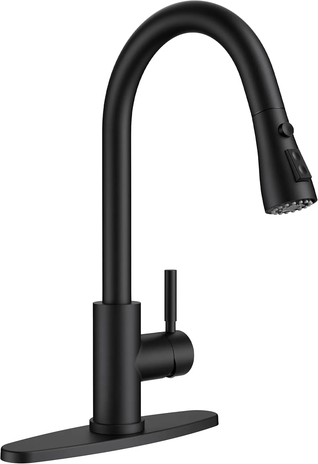 QFN Black Kitchen Faucet with Pull Down Sprayer, High Arc Single Handle Single Level Stainless Steel Pull Out Sink Faucet for Farmouse Camper RV Bar, Fit for 1 or 3 Hole