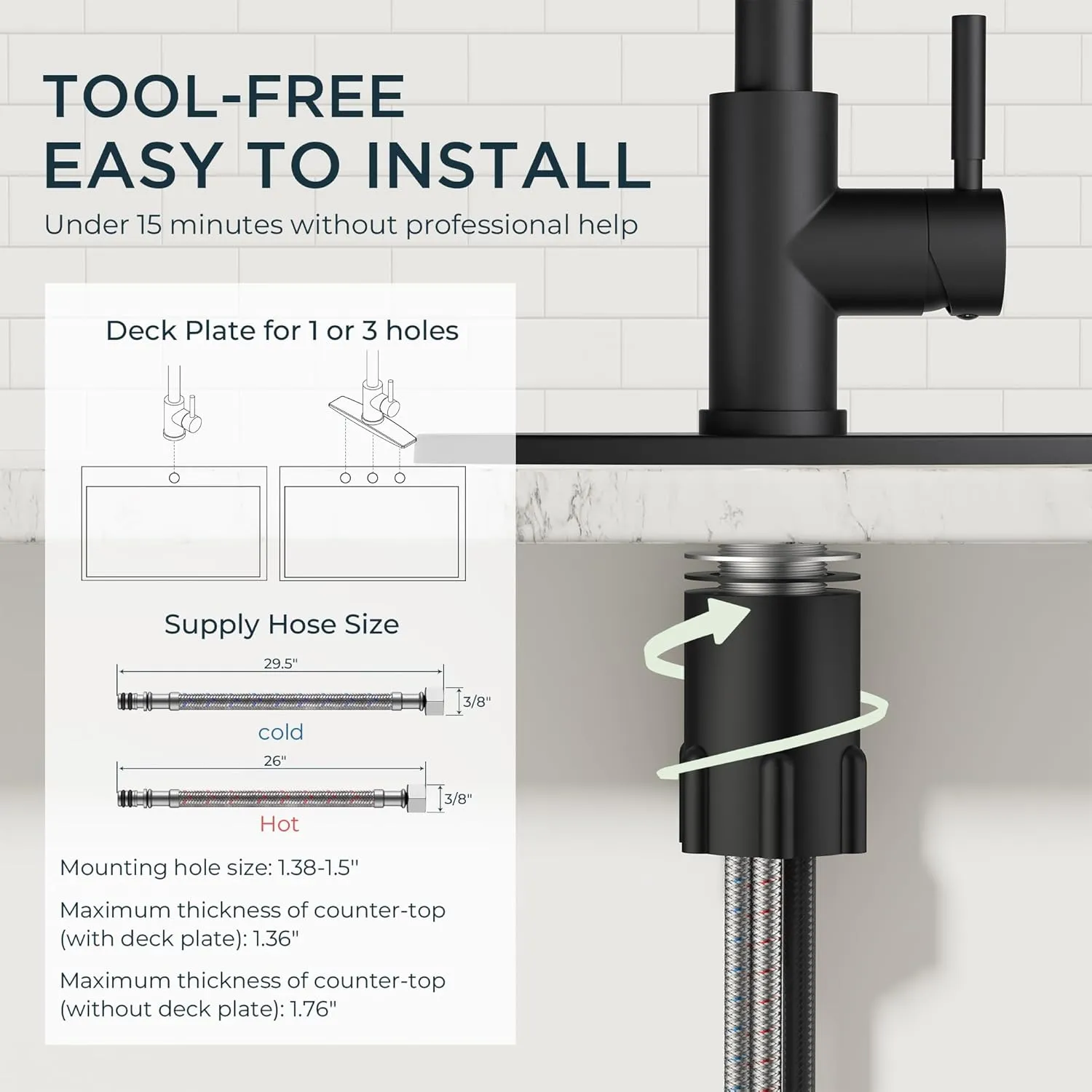 QFN Black Kitchen Faucet with Pull Down Sprayer, High Arc Single Handle Single Level Stainless Steel Pull Out Sink Faucet for Farmouse Camper RV Bar, Fit for 1 or 3 Hole
