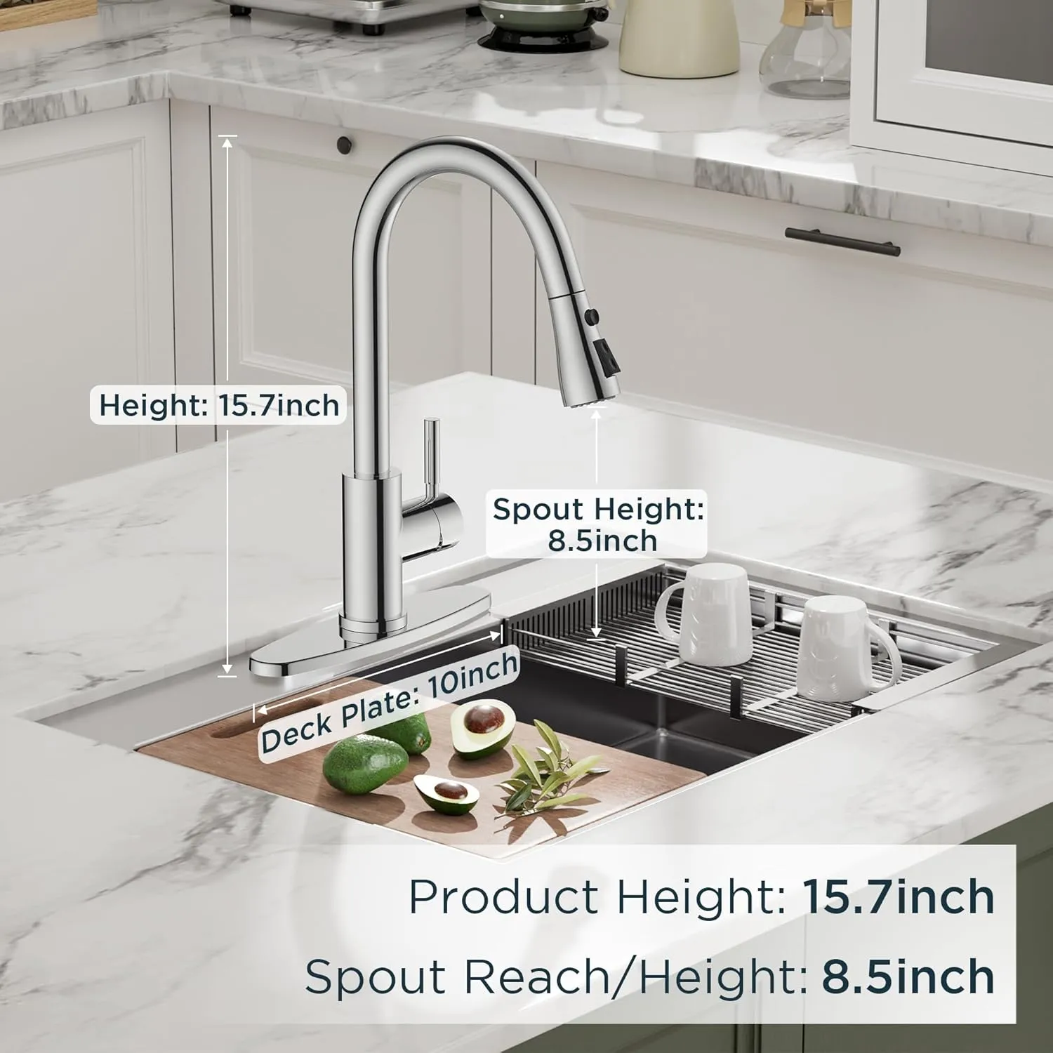 QFN Kitchen Faucet with Pull Down Sprayer Chrome, High Arc Single Handle Single Level Stainless Steel Pull Out Sink Faucet for Farmouse Camper RV Bar, Fit for 1 or 3 Hole